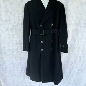 WW II VINTAGE Men's 39 100% WOOL Black Trench Coat LONG “NAVY REGULATION”